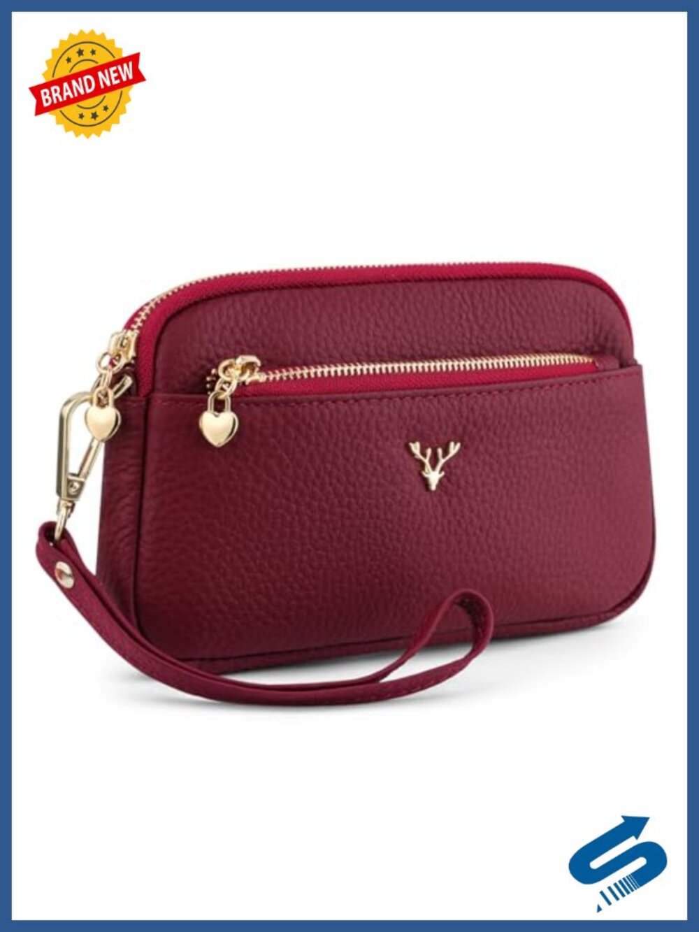 Genuine Leather Wristlet Wallet Clutch with Detachable Strap Crossbody for Women